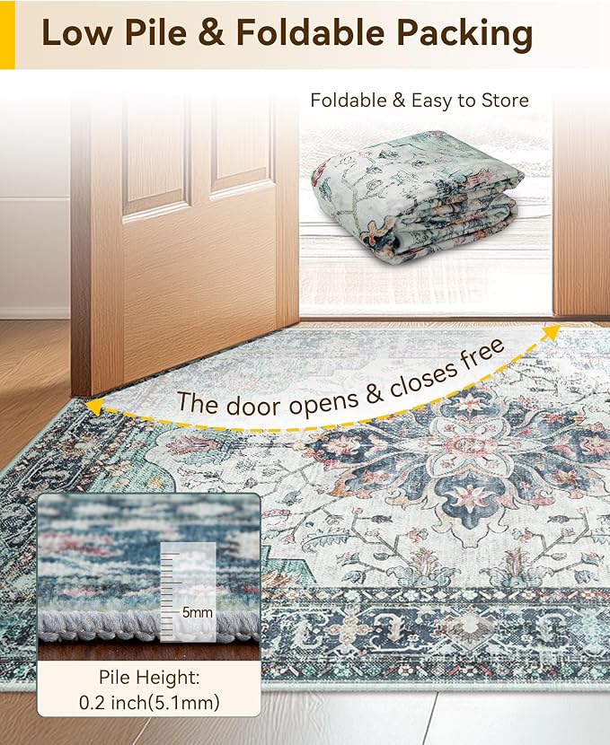 RELEANY Area Rugs 6'x8' Washable Non-Slip, Floral Vintage Distress Medallion - Image 4