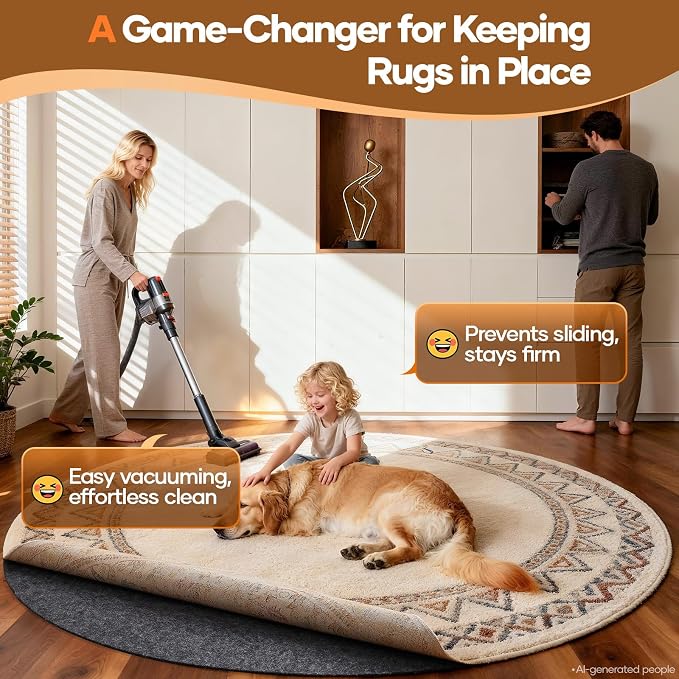 Veken 6 Ft Round Non Slip Cushioned Rug Pad Gripper, Felt and Silicone Backing - Image 2