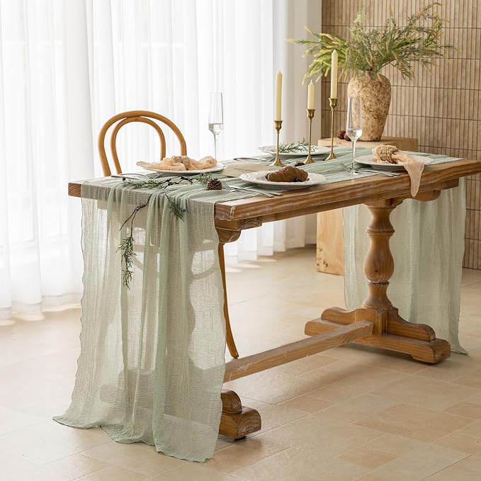 6Pcs Sage Green Cheesecloth Table Runner 120 Inches - Image 3