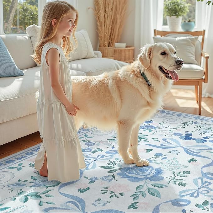 DCX Washable 9x12 Bow Rug, Cute Soft Low Pile Indoor Décor Carpet, Kid & Pet - Image 3