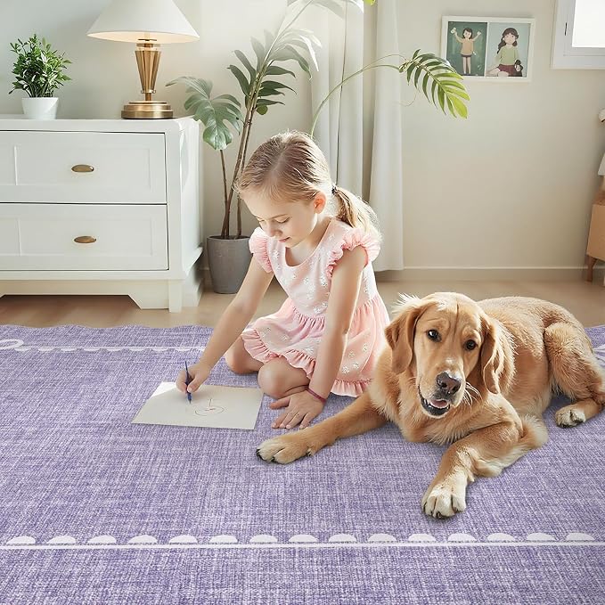 GarveeHome Scalloped Bow Rug for Living Room, Solid Purple Rug for Dorm - Image 8