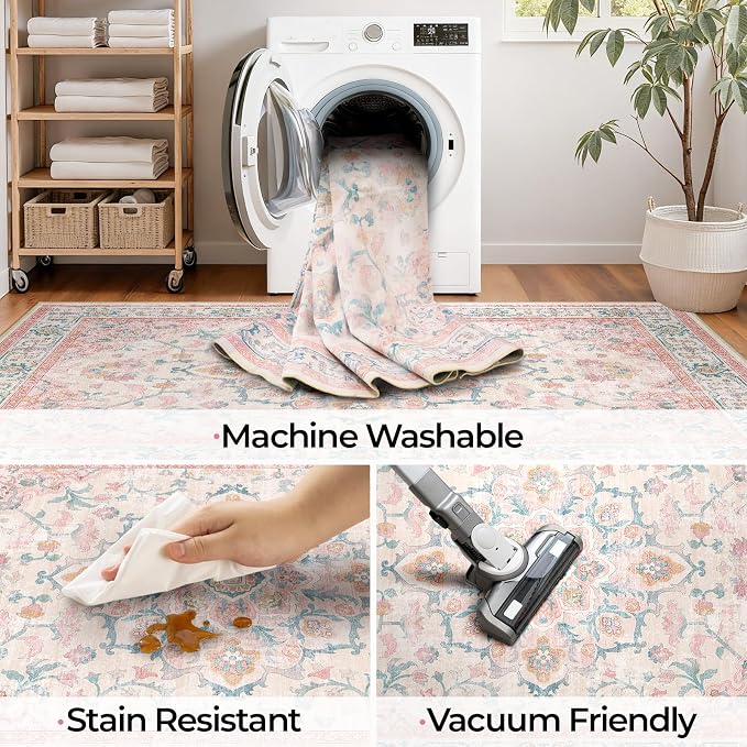CAPALOCA Machine Washable Rugs Nursery Rug 8x10 Cute Girl Non Slip Low Pile - Image 5