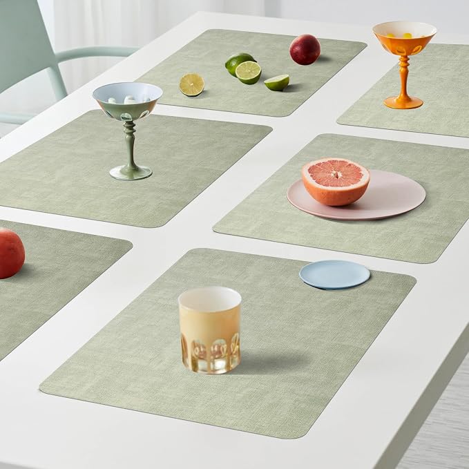 Maxpearl Faux Leather Placemats Set of 6, Light Green | Waterproof - Image 2
