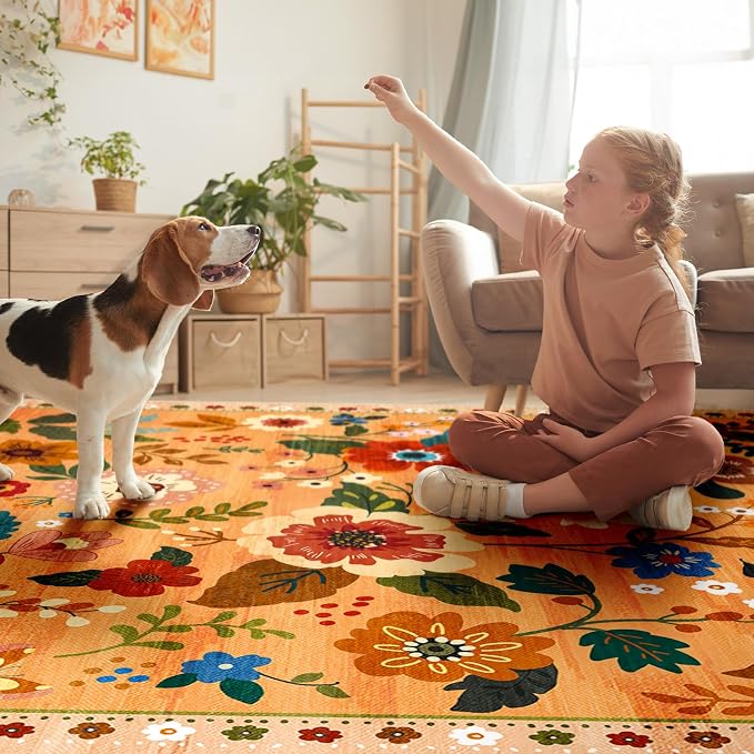 RELEANY Floral 8ft Area Rugs Washable Print Boho Cute Carpet Non Slip Flower - Image 6
