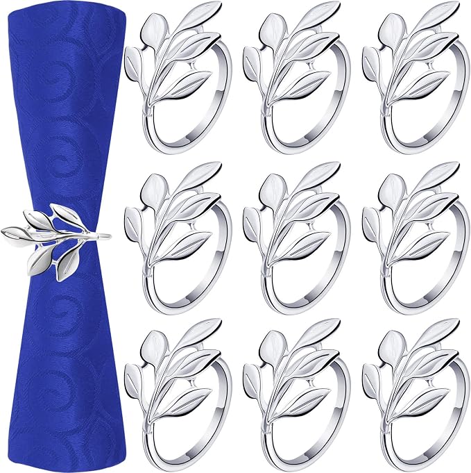 Hotop Set of 12 Leaf Napkin Rings Silver Metal Napkin Rings Holders Bulk by HOTOP