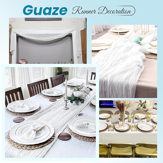 8 Pack White Cheesecloth Table Runner 20 x 120 inch Gauze Table Runners 10 FT - Image 5