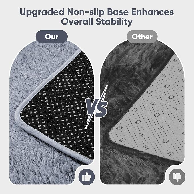 Area Rug for Living Room Bedroom: 5x7 Grey Soft Fluffy Shag Upgrade Non-Slip - Image 6