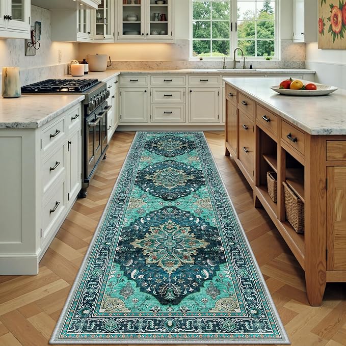 RELEANY Area Rugs Runner 2'x7' Washable Non-Slip, Floral Vintage Distress by RELEANY