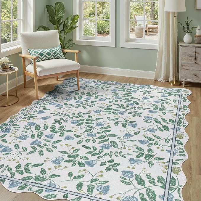 DCX Washable Botanical Floral Rug 4x6, Non Slip Low Pile Carpet by DCXWashableRug