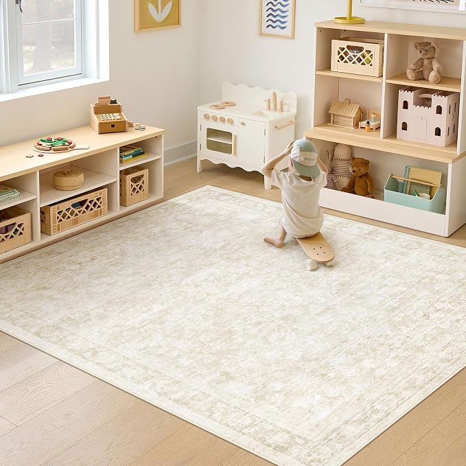 5x7 Area Rugs for Living Room: Washable Vintage Floral Rug Low Pile Non-Slip - Image 5