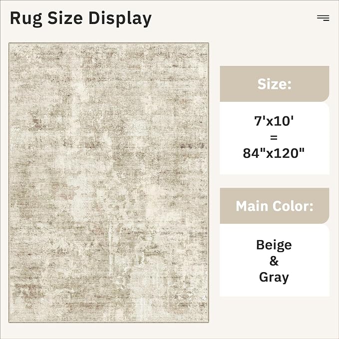 Soalmost 7x10 Area Rug for Living Room Washable Abstract Vintage Soft Thin - Image 5
