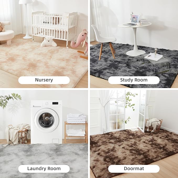 Litanika 9x12 Shag Area Rug for Living Room Bedroom, Tie-Dyed Beige High Pile - Image 7