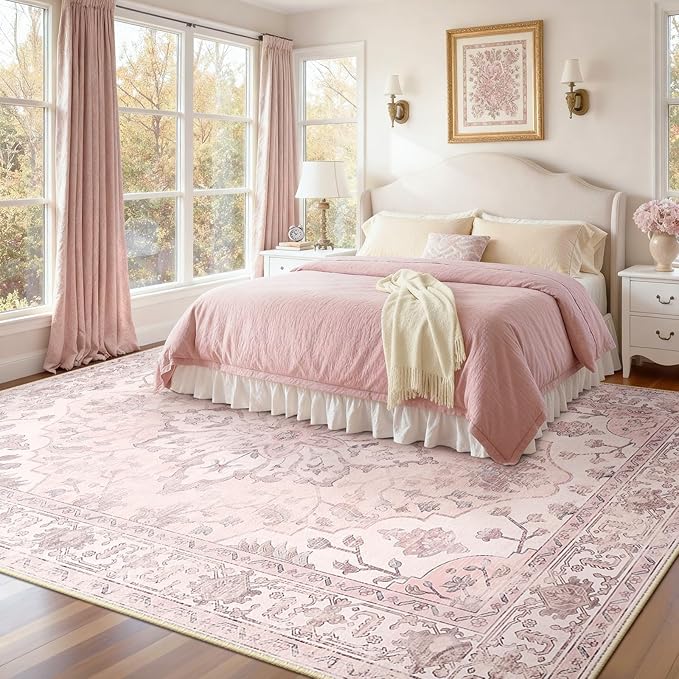 RELEANY Area Rugs 8'x10' Washable Non-Slip, Floral Vintage Distress Medallion by RELEANY