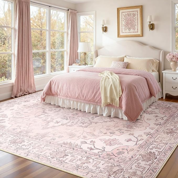 RELEANY Area Rugs Large 9'x12' Washable Non-Slip, Floral Vintage Distress - Image 3