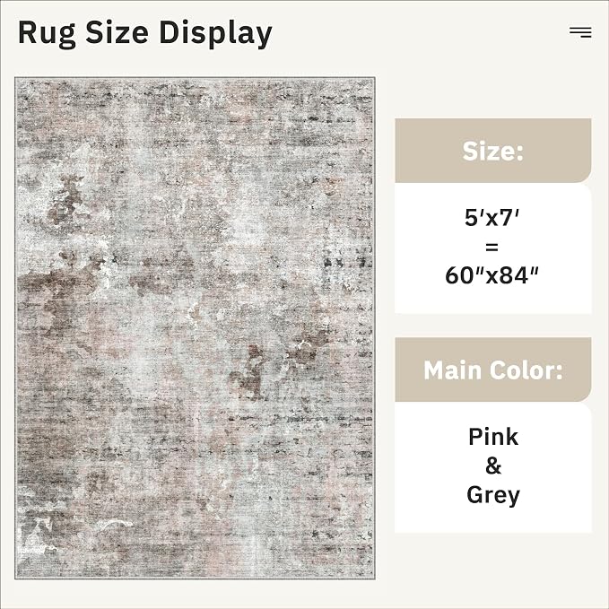 Soalmost Abstract Rug 5x7 Machine Washable Area Indoor Pink Grey Low Pile - Image 5