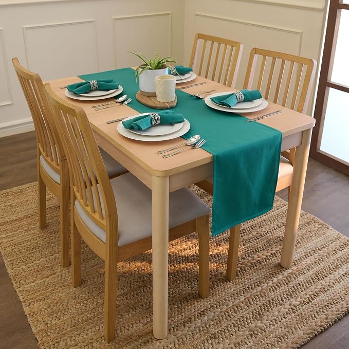 Encasa XO Table Runner, Cotton Canvas Dining Runner 13"x72" | Emerald, 180 GSM - Image 2