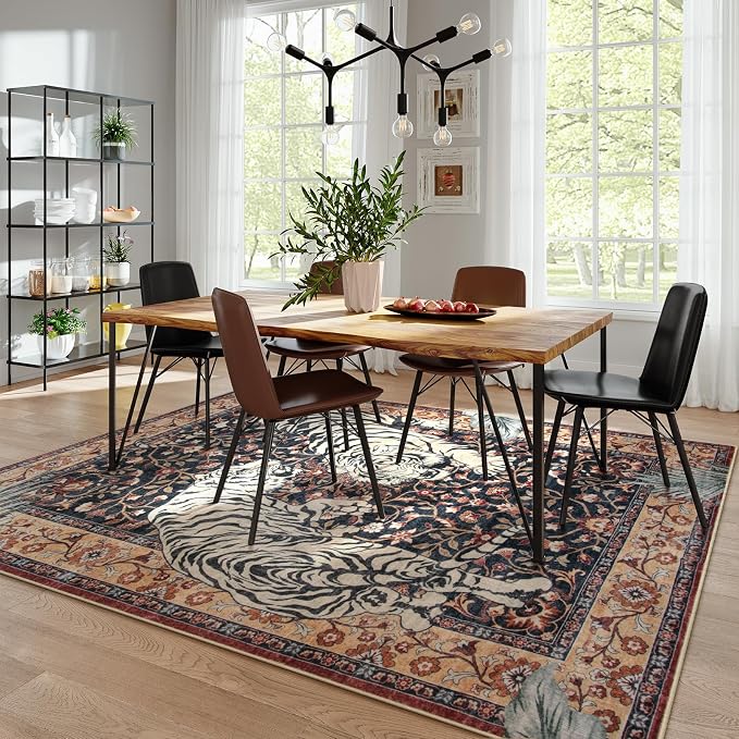 Moynesa Tiger Washable Area Rug, Boho 6x9 Rug - Image 6