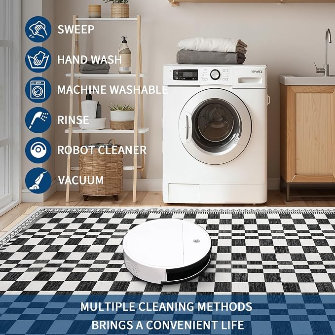GarveeHome 4x6 Bedroom Rug Modern Checkered Floor Cover Black and White Rugs - Image 3