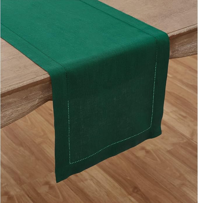 Solino Home 100% Pure Linen Table Runner Rainforest Hemstitch, 14 x 90 in | - Image 2