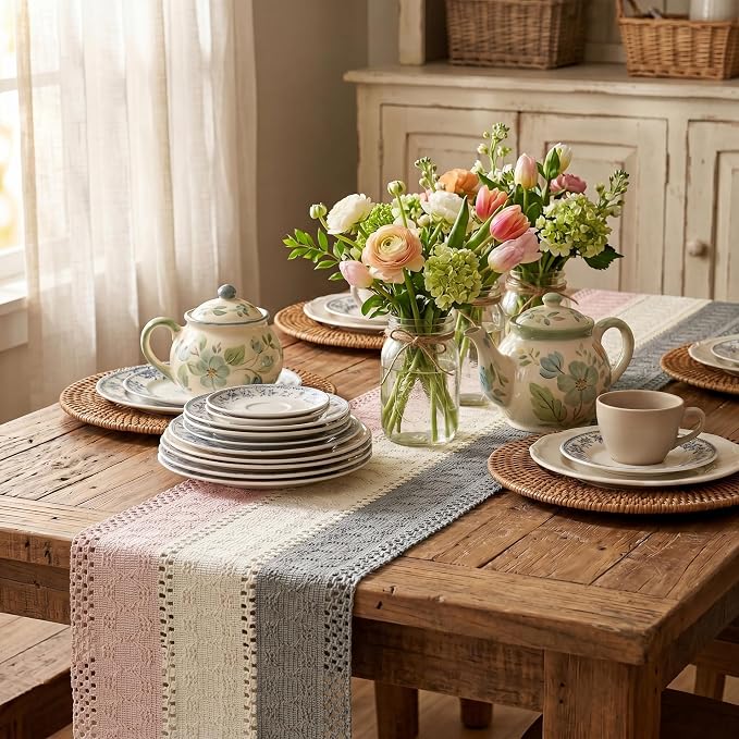 Artoid Mode Grey Beige Pink Farmhouse Rustic Table Runner 12x90 Inch | Holiday - Image 4