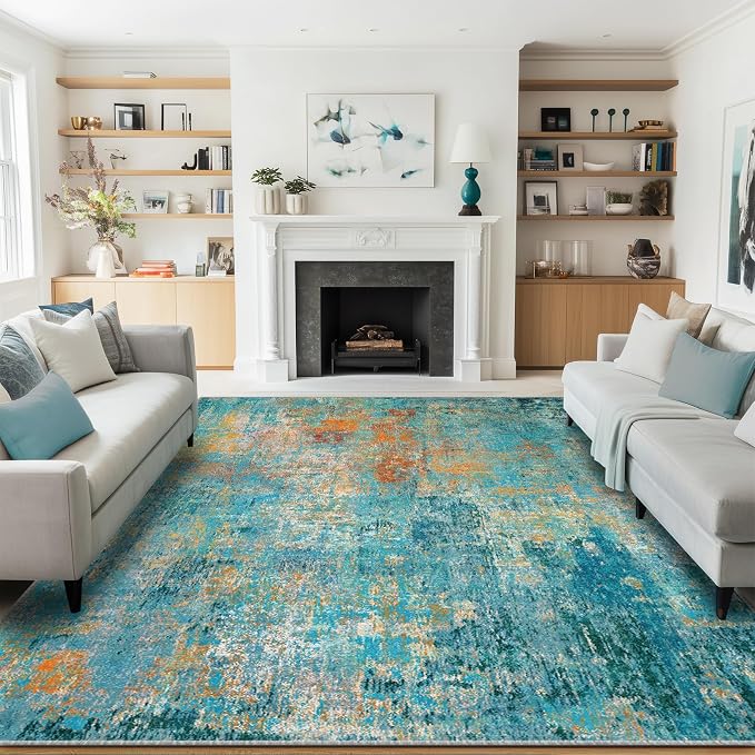 RELEANY Washable Area Rugs 8'x10' Non-Slip Modern Abstract Soft by RELEANY