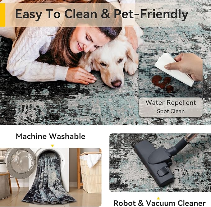 RELEANY Washable Area Rugs 6ft Non-Slip Modern Abstract Soft - Image 5