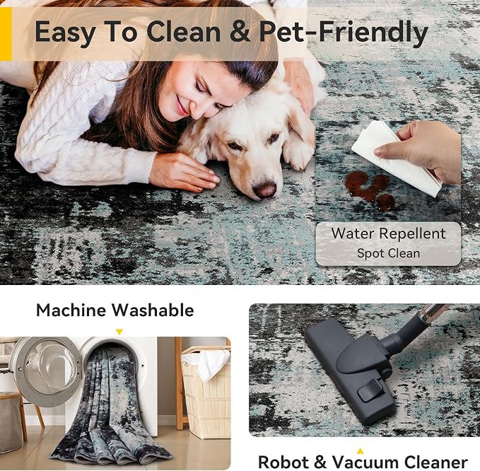 RELEANY Washable Area Rugs Square 8ft Non-Slip Modern Abstract Soft - Image 3