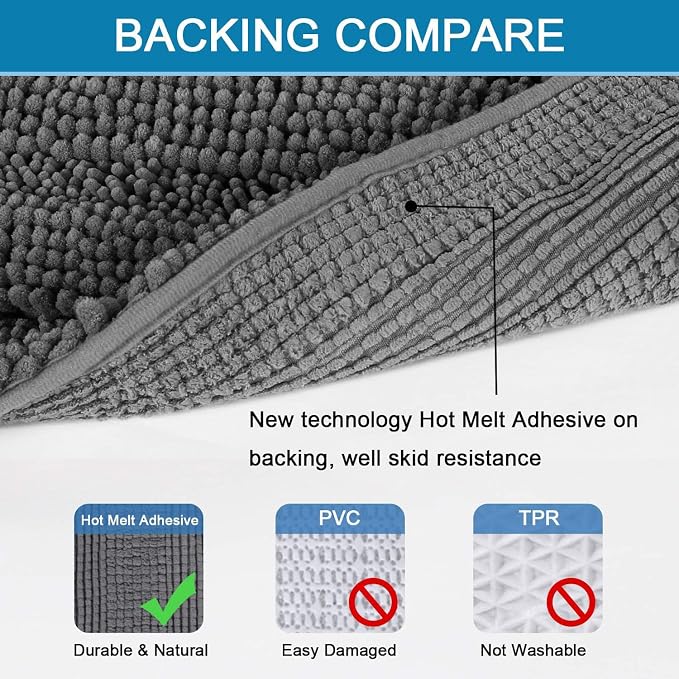 H.VERSAILTEX Grey Bathroom Rug Set Bath Mats, 2 Piece Bath Rugs Non Slip Thick - Image 4