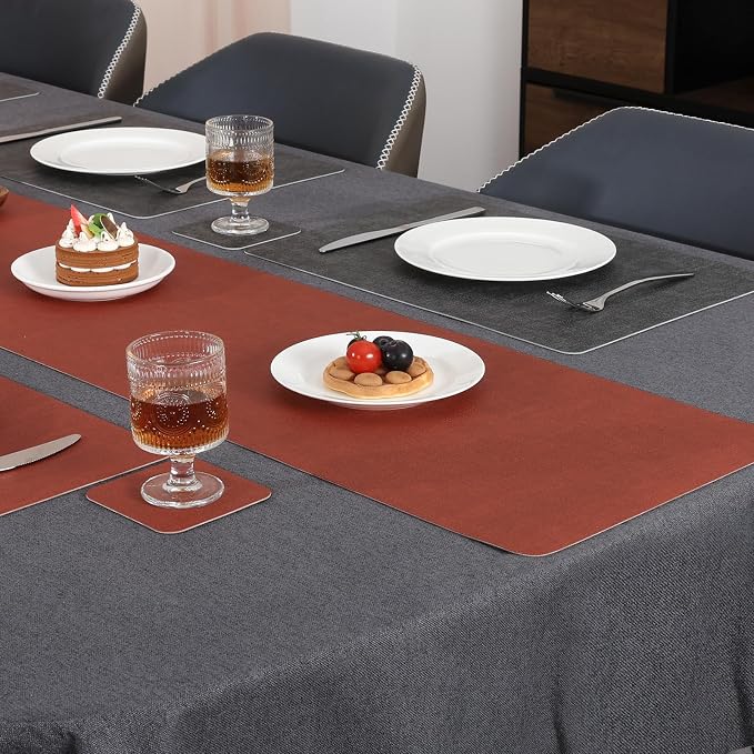 Table Runners 55 Inch Long, Dual-Sided Faux Leather Table Runner | Waterproof - Image 9