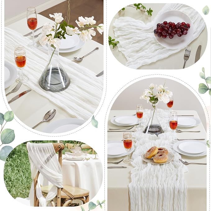 AGIRL White Cheesecloth Table Runner 10FT Fall Boho Wedding Home Decor | - Image 7