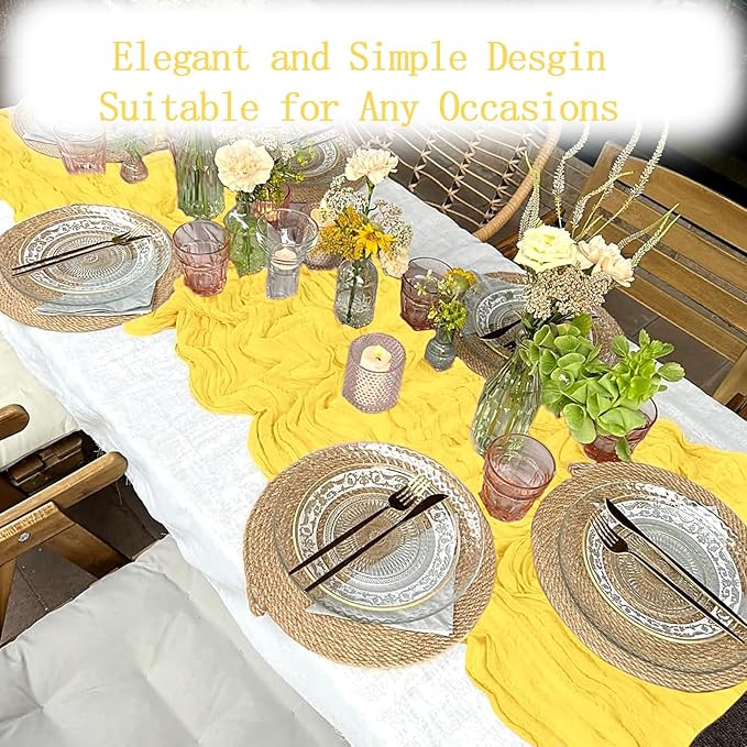 8 Pack Lemon Yellow Cheesecloth Table Runner 20 x 120 inch Gauze Table Runners - Image 5