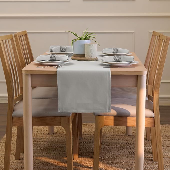 Encasa XO Table Runner, Cotton Canvas Dining Runner 13"x59" | Light Grey - Image 4