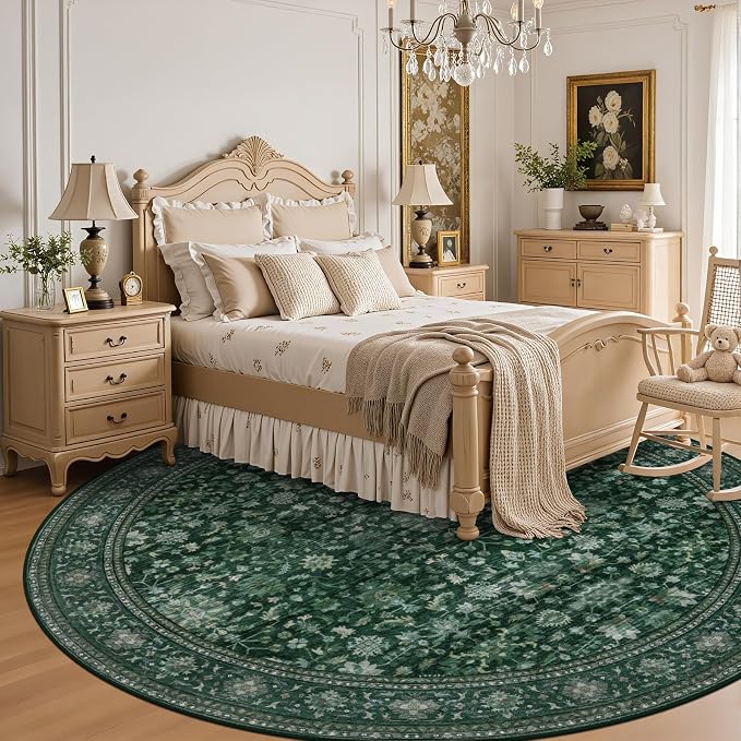 Round Area Rug for Living Room: 8 ft Washable Vintage Boho Soft Thin Circle Rug - Image 4