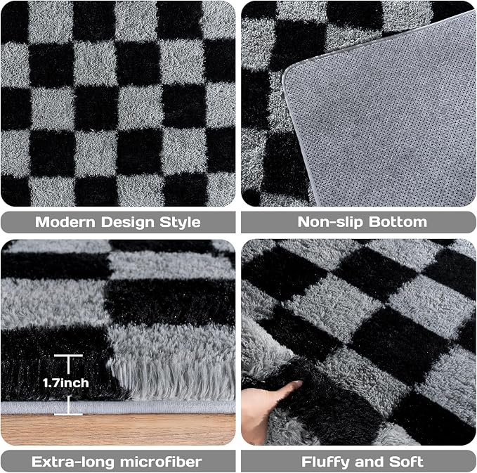 Checkered Rugs for Living Room Bedroom, 5x7 Area Rugs for Living Room, Modern - Image 4
