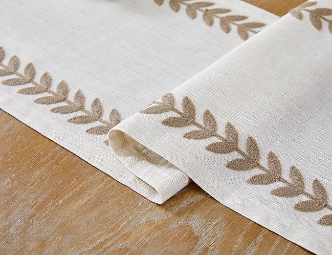 Linen Embroidered Table Runner, Taupe Table Runners 48 Inches Long | Linen - Image 3