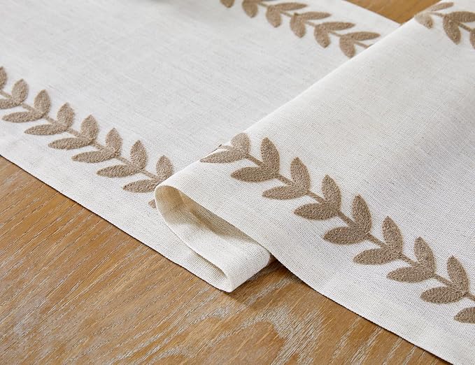 Linen Embroidered Table Runner, Taupe Table Runners 60 Inches Long | Linen - Image 3
