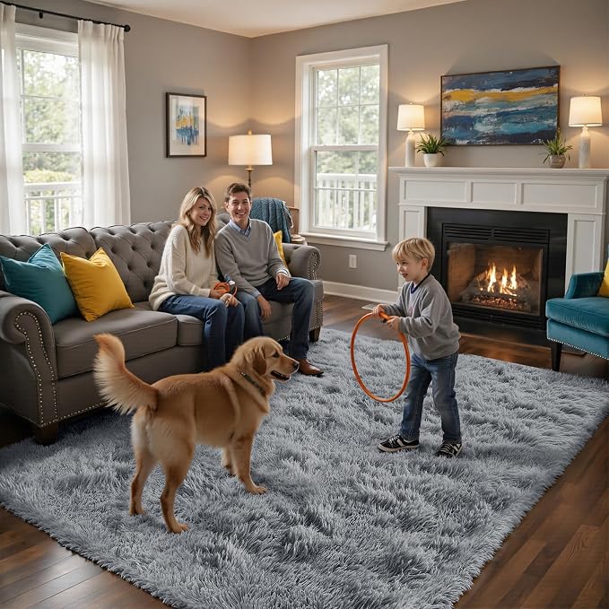 Fluffy Rug Shag Area Rug, Light Grey 5x8 Area Rugs - Image 5