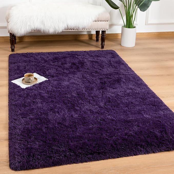 Andecor Shag Area Rug for Living Room, 8x10 Feet Purple Soft Fluffy Indoor - Image 7