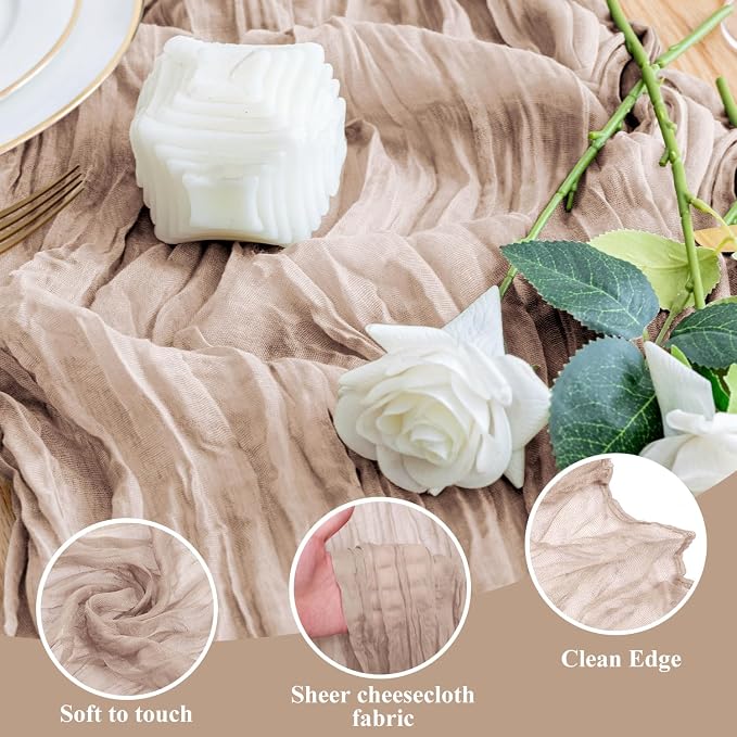 Cheesecloth Table Runner Nude Pink 10FT Boho Gauze Runner, 6 Pack | 120 Inch - Image 3