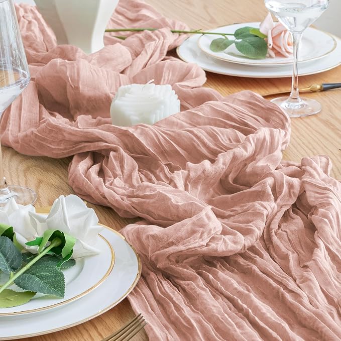 Cheesecloth Table Runner 10FT 12Pcs Dusty Pink Boho Gauze Sheer Runners | - Image 6