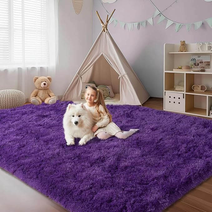 5x7 Purple Rug for Living Room, Soft Fluffy Shaggy Rugs for Bedroom, Modern - Image 3