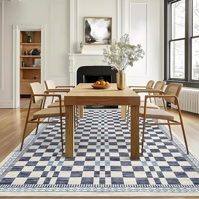 GarveeHome 3x5 Small Rug for Bedroom Machine Washable Blue Checkered Area Rug - Image 9