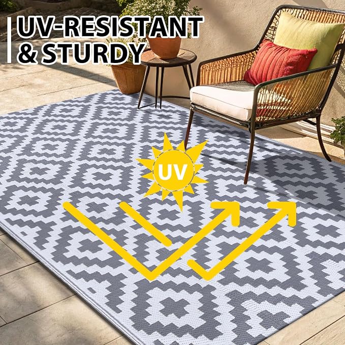 Smiry Waterproof Outdoor Rug 9X18 ft, Reversible Plastic Straw Patio Camping - Image 4