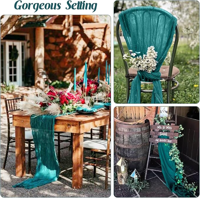 Teal 10FT Cheesecloth Table Runner Boho Gauze Fabric Table Runner Rustic Sheer - Image 6