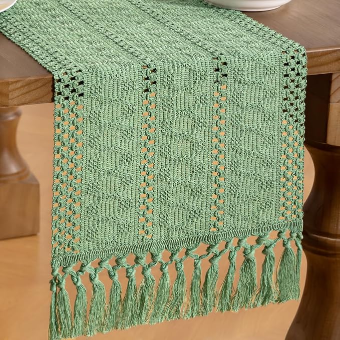 MLMW Boho Sage Green Table Runner 36 inches Short Coffee Spring Easter Table - Image 2