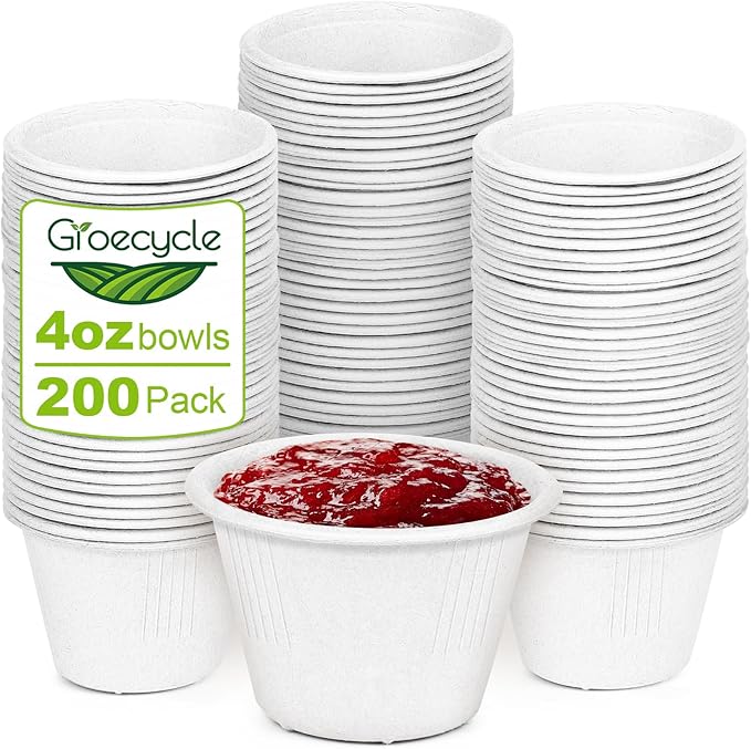 Small Paper Bowls 4 oz, 200 Pack White Bagasse | Biodegradable, Sugarcane fiber by Unknown