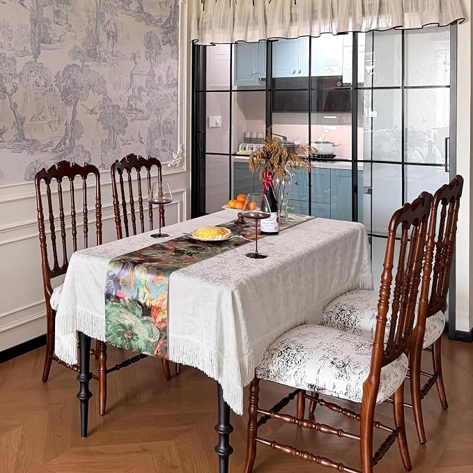 Green Table Runner 12 x 120 Inch, Waterproof Print Floral Table Runners - Image 7