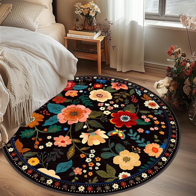 RELEANY Floral 4ft Area Rugs Washable Print Boho Cute Carpet Non Slip Flower - Image 3