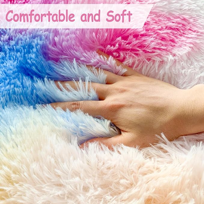 Dark Rainbow Rug for Kids Room 6x9 Cute Fluffy Kids Area Rugs for Bedroom Girls - Image 4