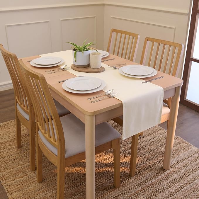 Encasa XO Table Runner, Cotton Canvas Dining Runner 13"x104" | Natural - Image 2
